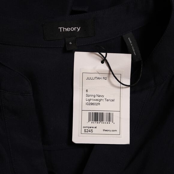 Theory Navy Blue Lace Up Tunic Dress Long Sleeve Mini Lightweight Tencel Size 6 - Picture 6 of 9